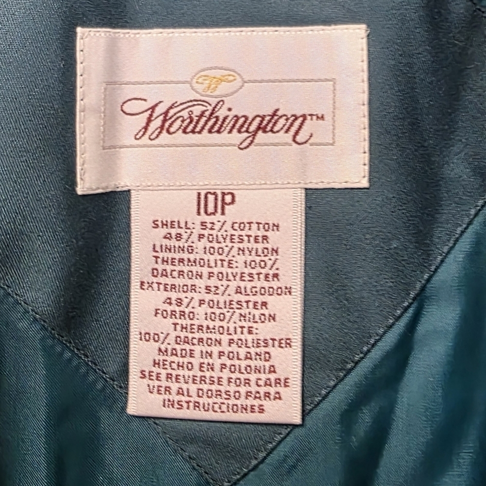 Worthington Vintage Women 3 Season Trench Long Coat Belted Long Size 10 P Green - Picture 4 of 9